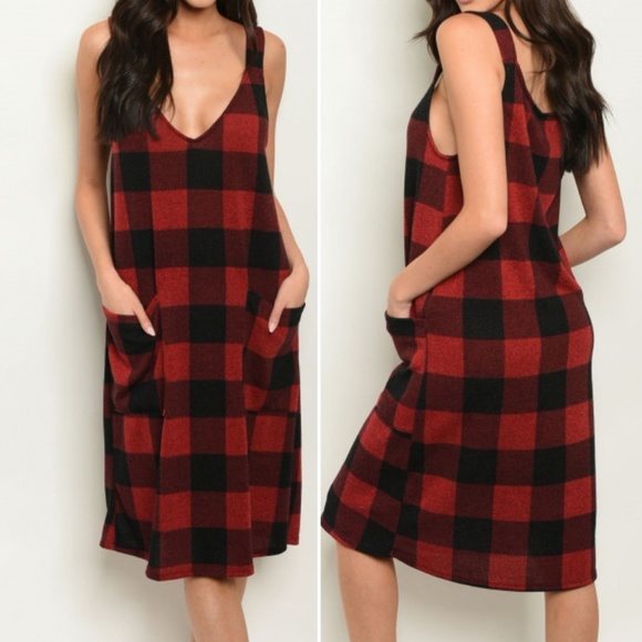 Trend Setter Diva Boutique Dresses & Skirts - Last 1! RED & BLACK MIDI PLAID DRESS